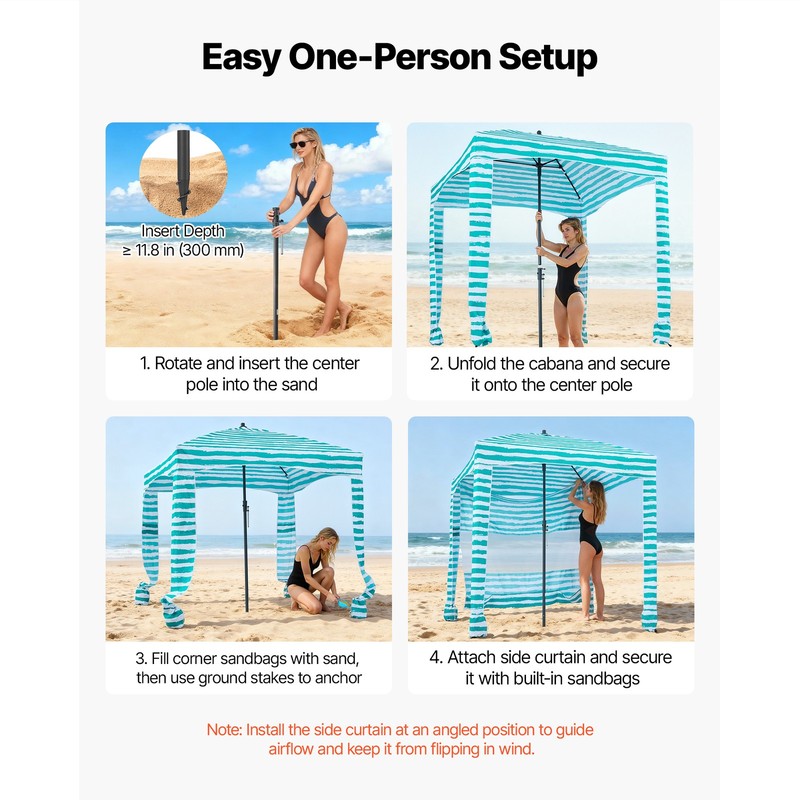 Uimoso Beach Cabana Canopy with Side Wall 6 x 6 ft UPF 50+ Green Stripes gallery