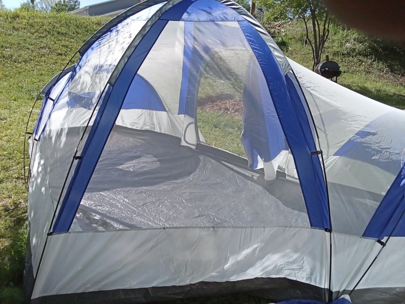 North Gear Cabin Tent Blue Gray 2 Doors 4 Windows Portable Carry Bag gallery