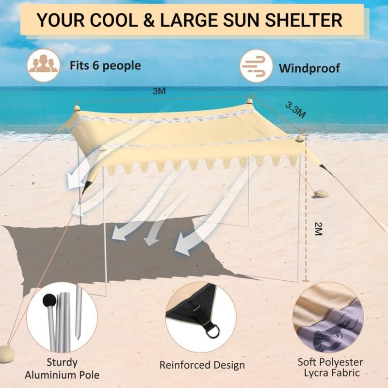 UPF50+ Beach Tent Sun Shelter, Portable 11x10' Canopy w/Stability Poles Sandbags gallery