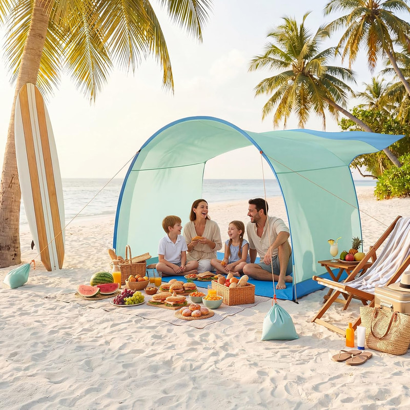 Beach Shelter, Wind-Powered Beach Tent Sun Shelter with UPF50+ UV Protection, Li