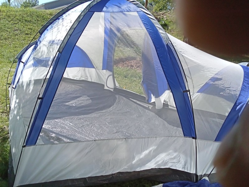 North Gear Cabin Tent Blue Gray 2 Doors 4 Windows Portable Carry Bag gallery