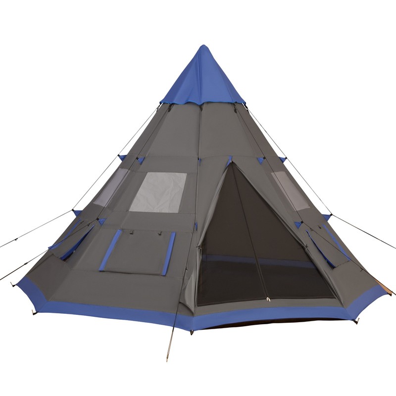 12 ft Teepee Camping Tent 6-7 Person 8 Mesh Windows Waterproof