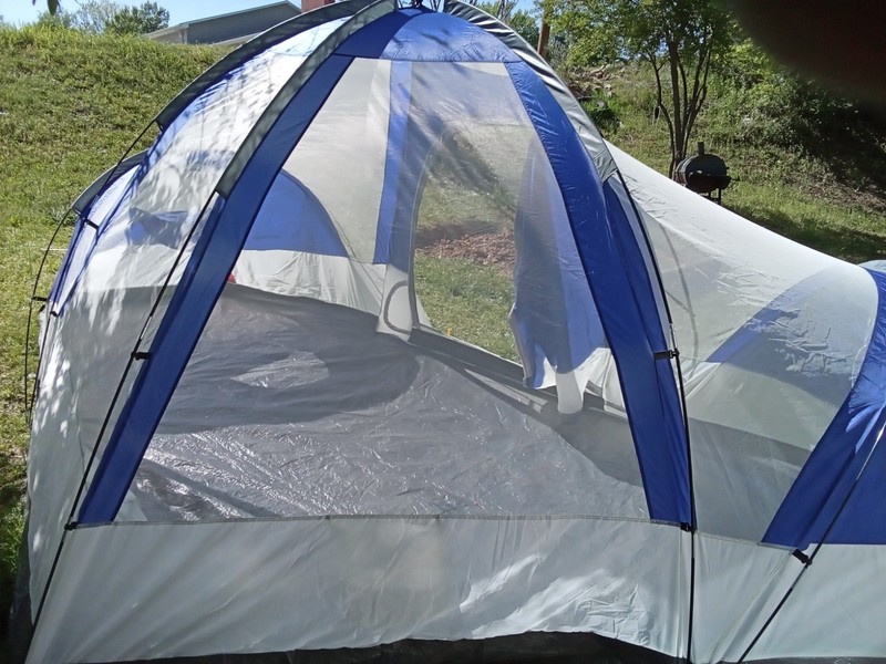 North Gear Cabin Tent Blue Gray 2 Doors 4 Windows Portable Carry Bag gallery