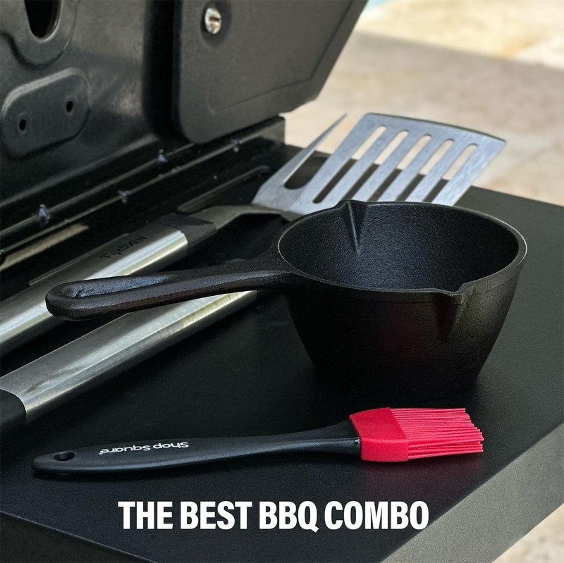 Small Cast Iron Basting Pot with Silicone BBQ Brush – Cast Iron Saucepan for Gri gallery
