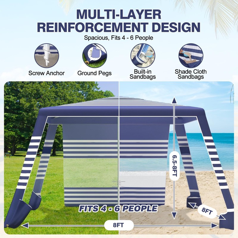 Beach Tent,8'×8' Large Beach Canopy for 4-6 People,Easy Setup Beach Sun Shelt... gallery