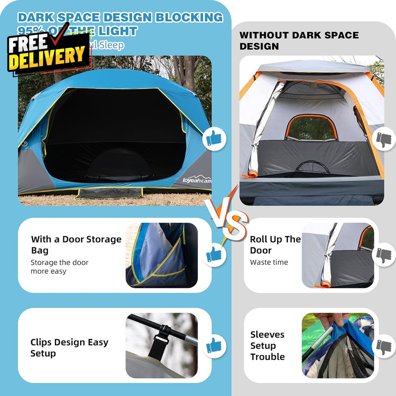 4 Person Blackout Camping Tent Easy Setup Dome Tent with Rainfly gallery