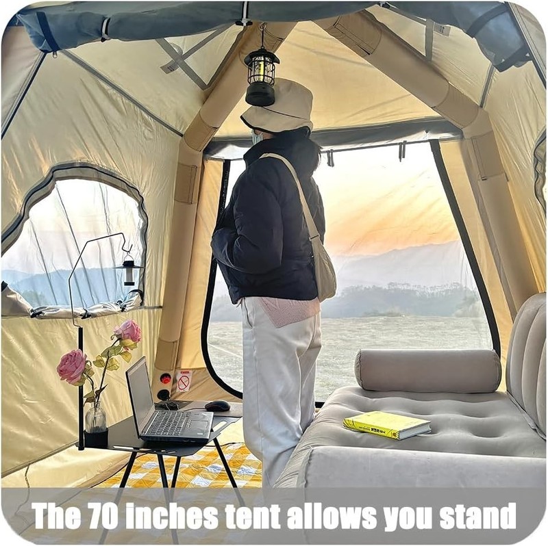 Inflatable Camping Tent for Family Outdoor Use in Khaki Quick Setup Waterproof gallery
