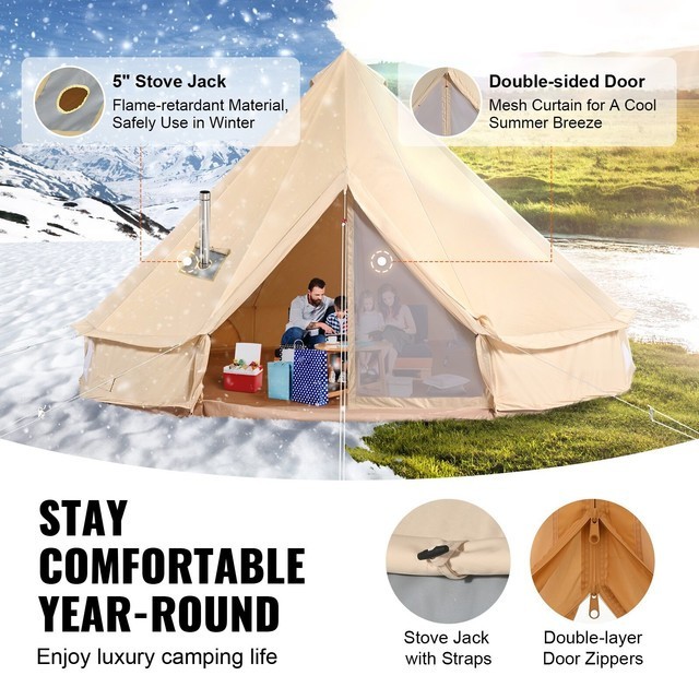 Canvas Bell Tent 4M 4-Season Camping Yurt Tent with Stove Jack gallery