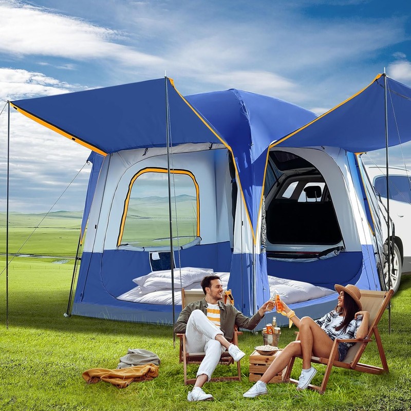 SUV Tent for Camping with Rainfly & 2 Awnings 4-6 Person Car Truck Camping Tent