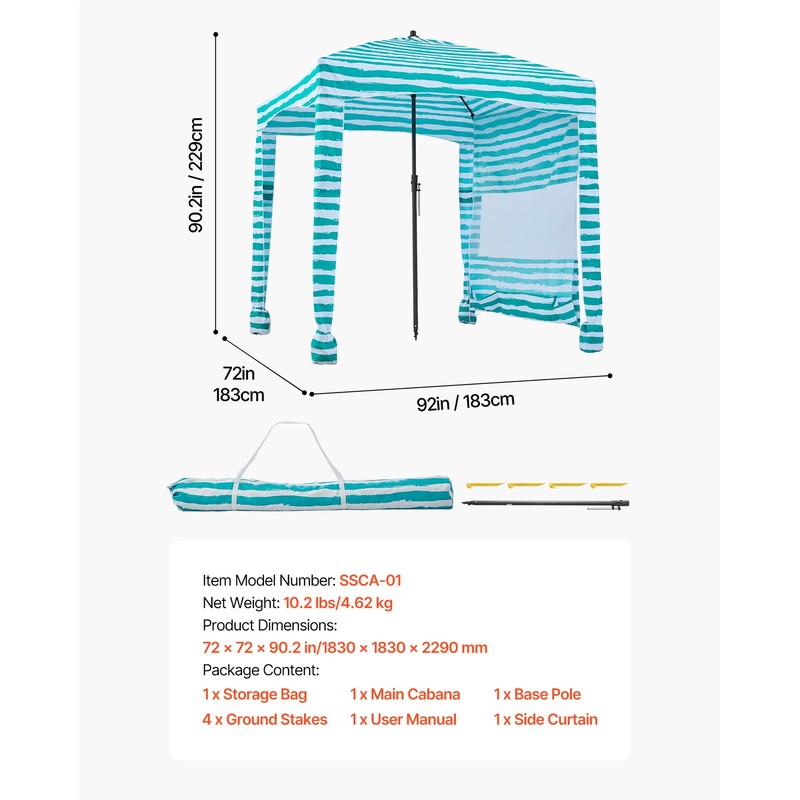 Uimoso Beach Cabana Canopy with Side Wall 6 x 6 ft UPF 50+ Green Stripes gallery