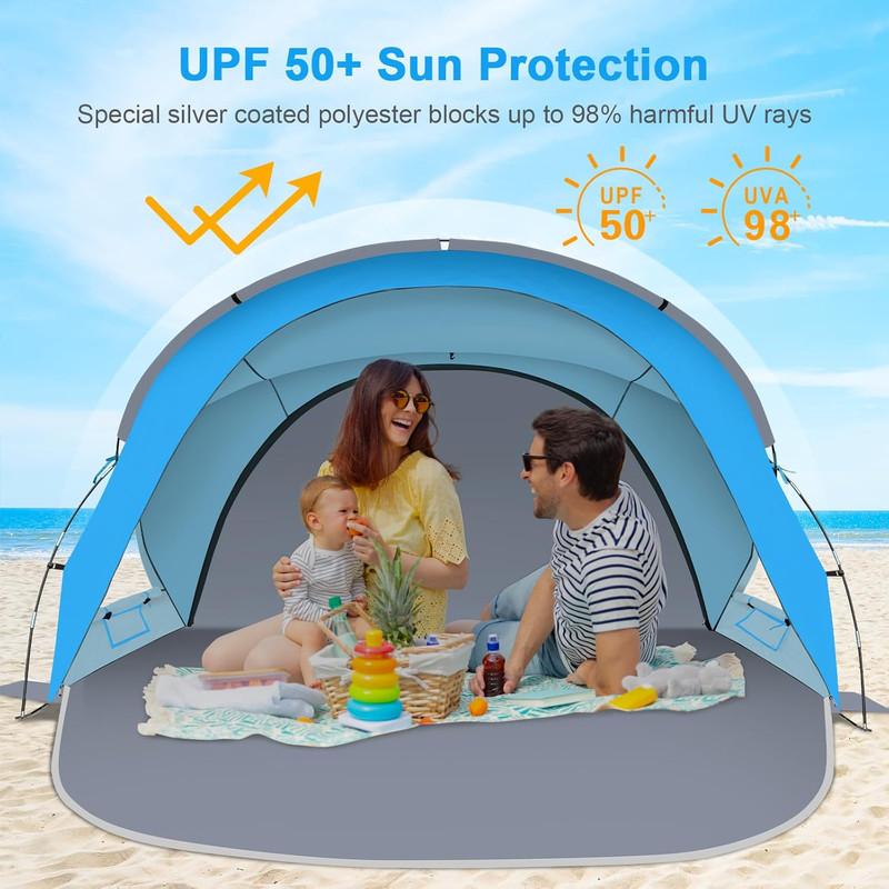 Portable Beach Tent with UPF50+ UV Protection for 3-7 People, Easy Setup gallery