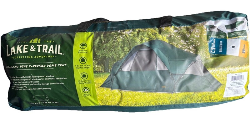 Lake & Trail Highland Pine 8-Person Dome Tent, Easy Setup, Windows, Green/Gray