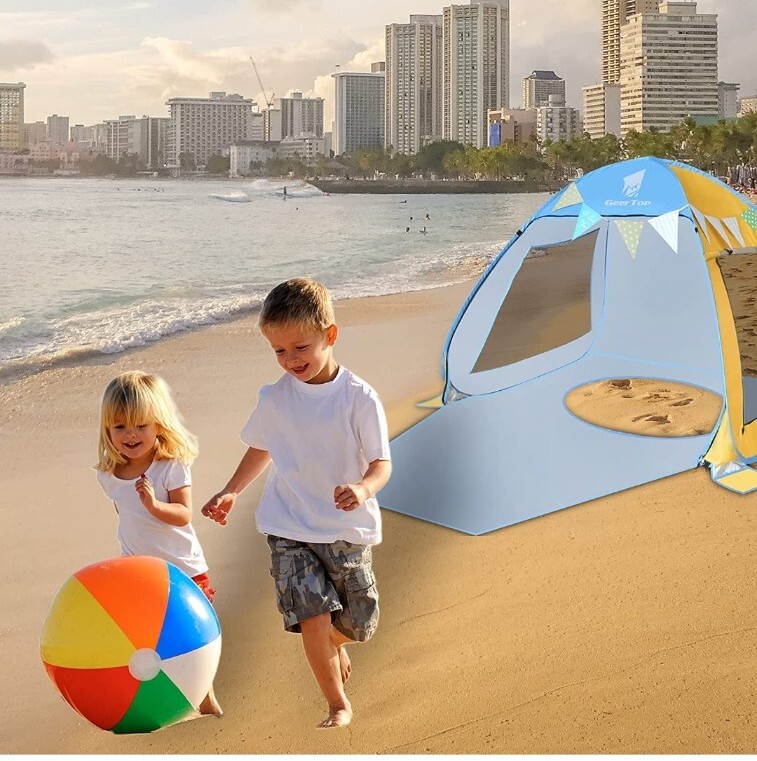 Pop up tent For Beach Children Blue and Yellow gallery