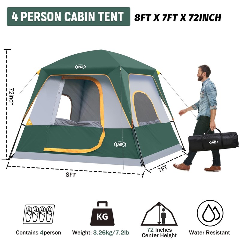 4-Person Tent, Portable Cabin Tent, Camping Tent 4-Person Easy Set Up, Waterp... gallery