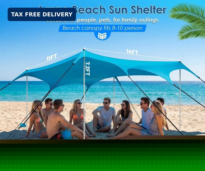 Beach Tent Sun Shelter, 14 × 11FT UPF50+ Protection Beach Shade Canopy, Easy Set gallery