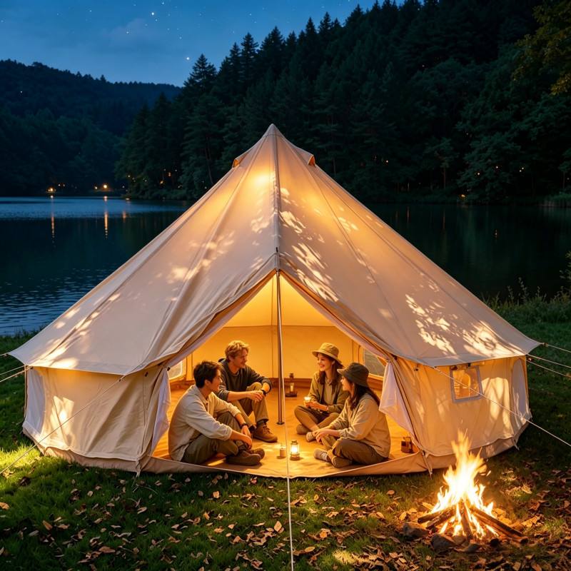 Outdoor cotton canvas bell tent 5m waterproof lawn leisure camping tent gallery