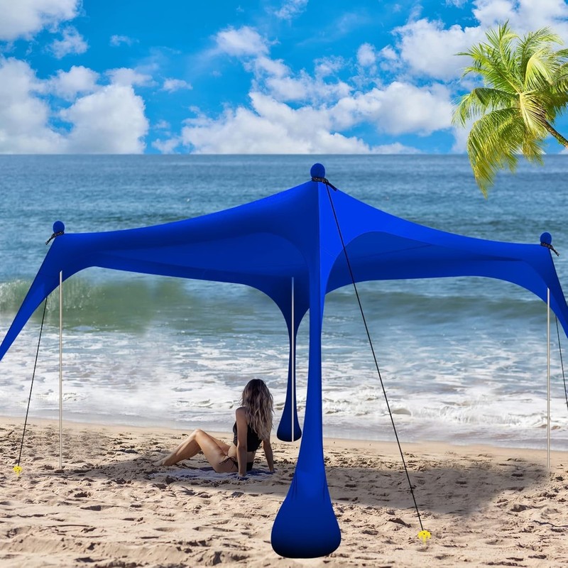 Beach Tent Pop Up Shade 10x10ft Beach Canopy Sun Shelter + with 4 Foldable Po... gallery