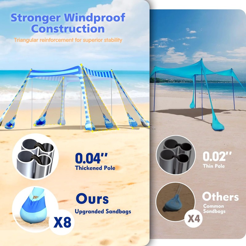 Beach Tent Sun Shelter 8x8 FT - UPF 50+ UV Protection, 8 Sandbags, Easy Setup... gallery