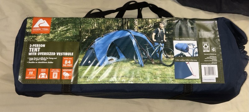 Ozark Trail 2-Person Tent Blue Oversized Vestibule Weather Tested