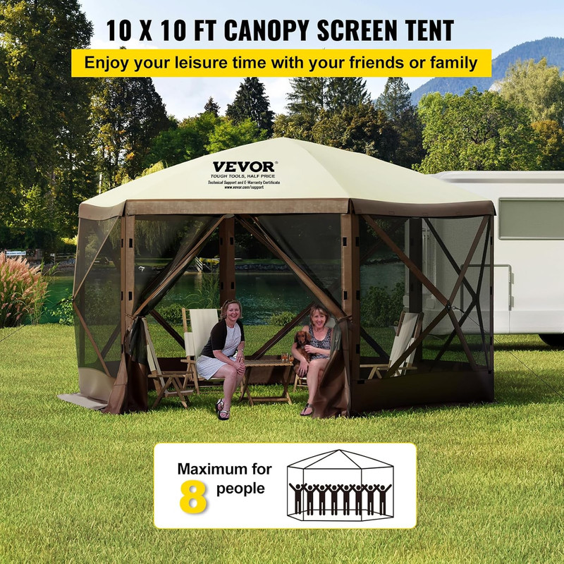 Camping Gazebo Screen Tent, 12 * 12Ft, 6 Sided Pop-Up Canopy Shelter Tent with M gallery