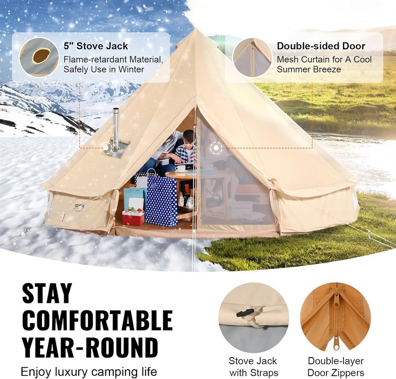 Canvas Tent Bell For Camping with Stove Jack, Family Outdoor Hunting Party gallery