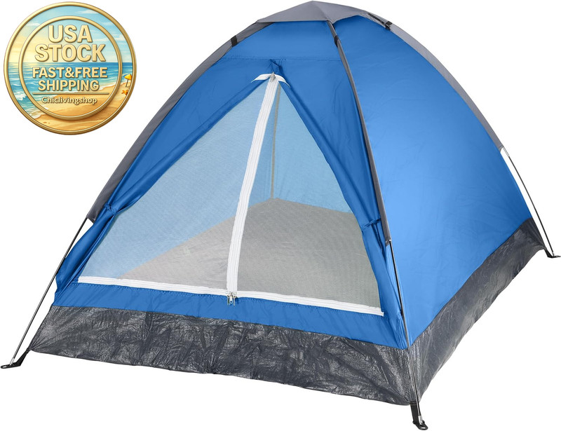 2 Person Lightweight Camping Tent with Rain Fly Carrying Bag Blue for Hiking