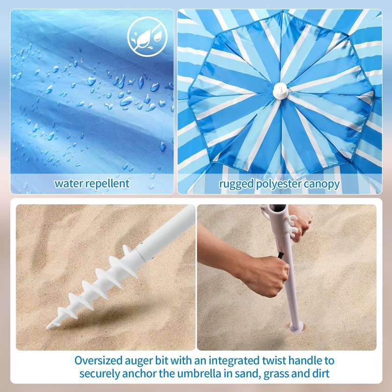 10ft Lottafun Blue Stripe Beach Umbrella: Your Personal Sun/Rain Force Field! gallery