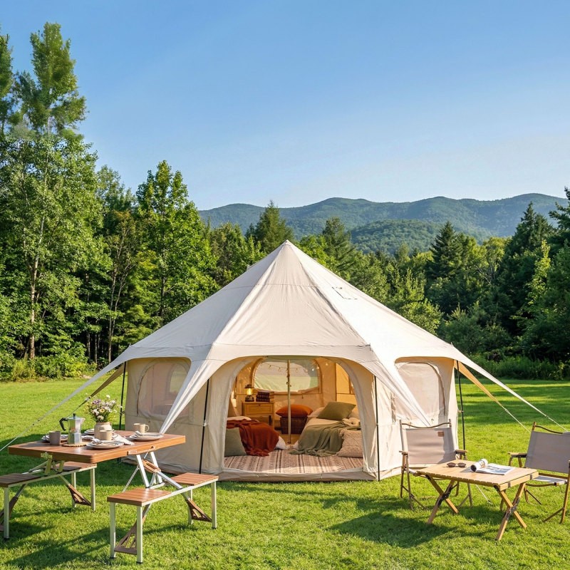 Luxury Canvas Bell Tent with Stove Jack – Waterproof 4-Season Glamping Camping