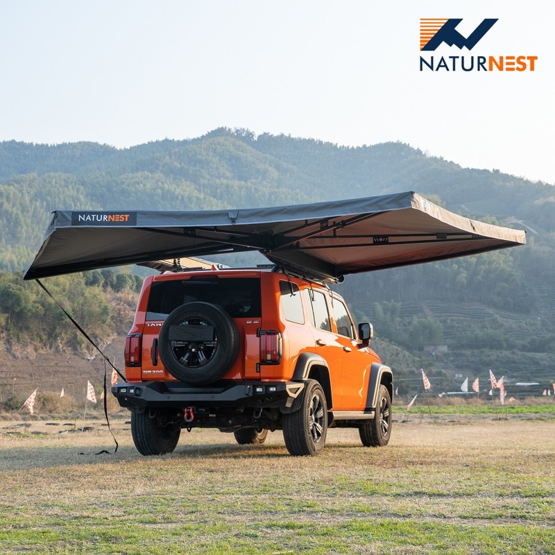 Naturnest 270° Car Awning Roof Top Tent Passenger Side Sunshade w/ LED Camping