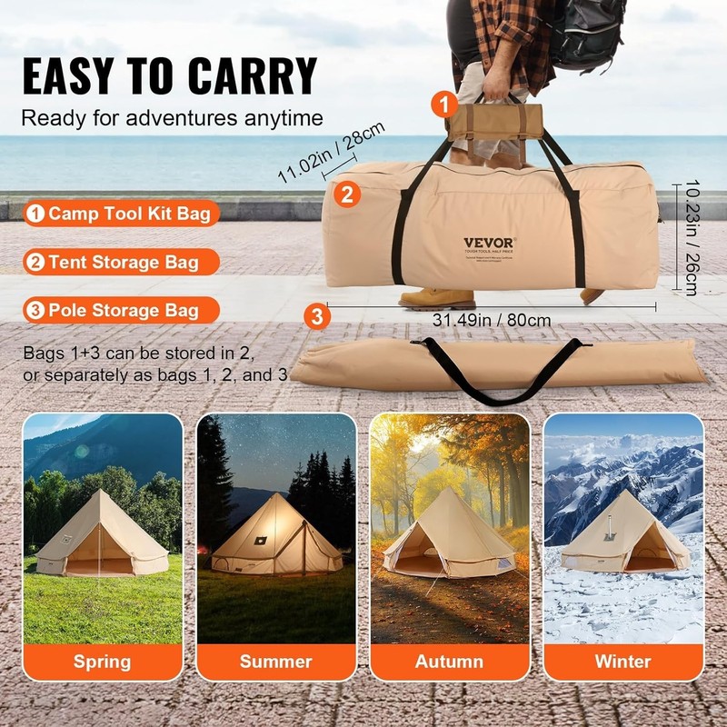 Canvas Tent Bell For Camping with Stove Jack, Family Outdoor Hunting Party gallery