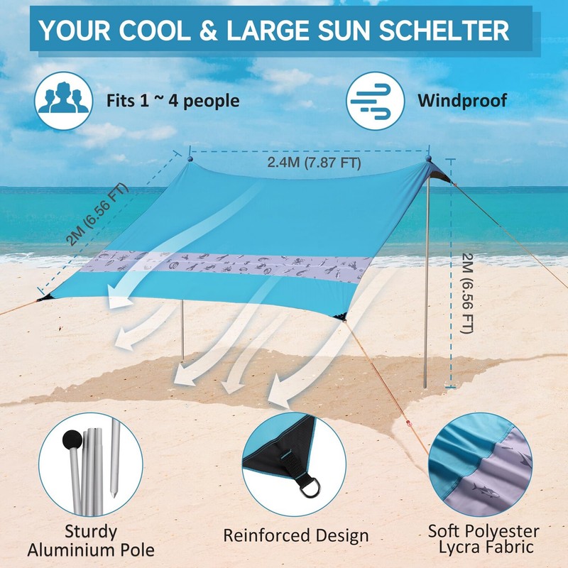 VILLEY 8×7FT Portable Beach Tent Sun Shelter UPF50+Protection Sun Shade w/2 Pole gallery