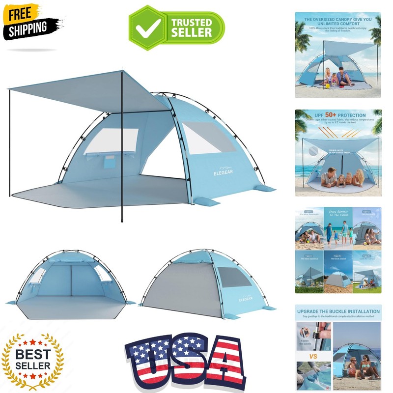 Sky Blue Pop Up Beach Tent – Quick Setup with 360 Ventilation & Privacy