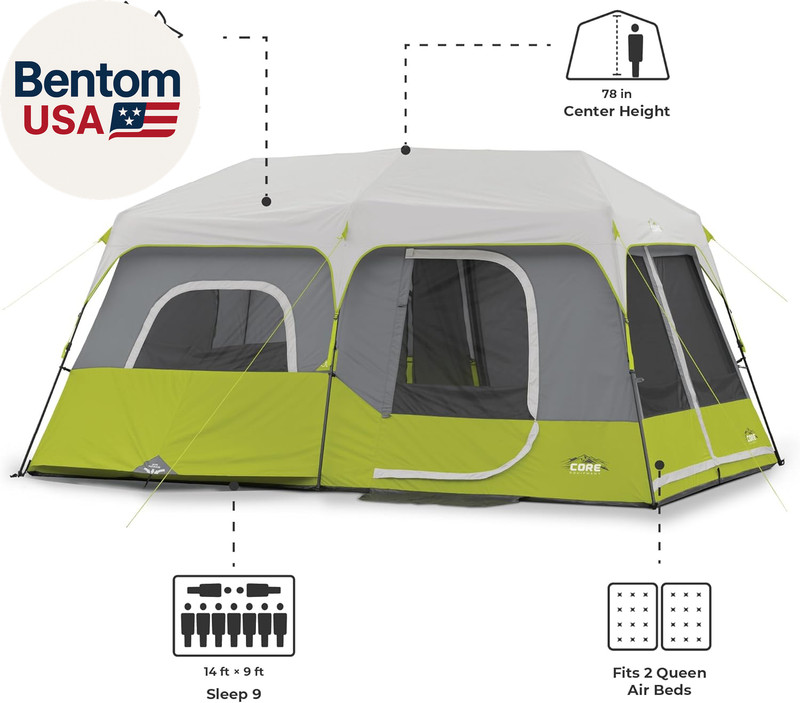 Core 9 Person Instant Cabin Tent - 14' X 9', Green (40008) gallery