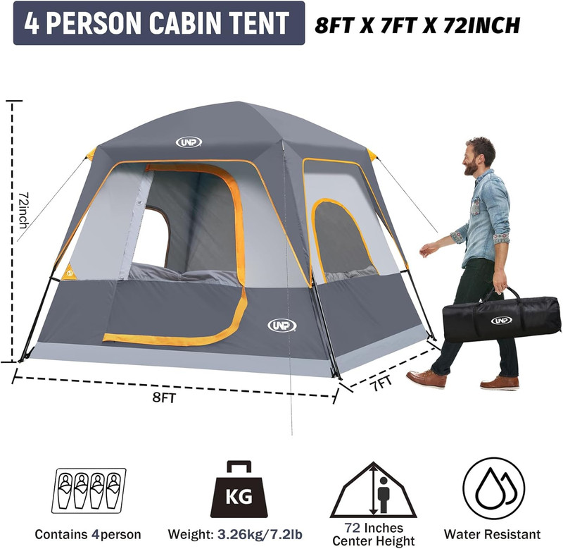 2/4/6/8 Person Tent, Portable Cabin Tent, Camping Tent 4-Person Easy Set Up, Wat gallery
