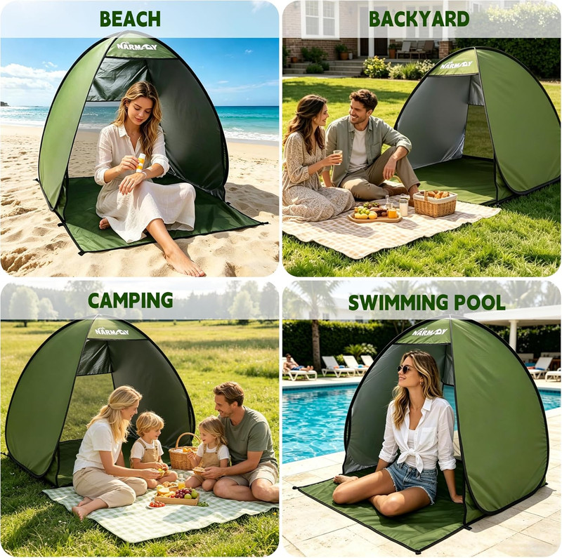 Portable Beach Tent with UPF 50+ UV Protection for 1-2 Person - Green gallery