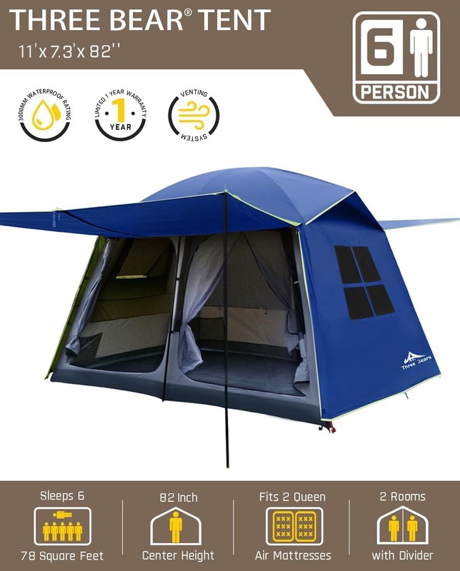 6-Person Tent, Double-Layer Waterproof Tent for Family Camping and Outdoor Ad... gallery