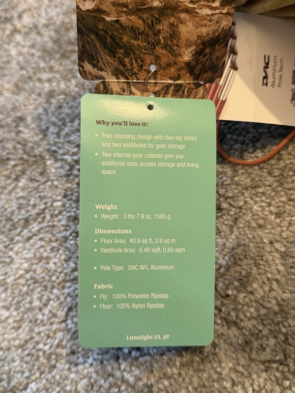 Marmot Limelight UL 3P Backpacking Tent 3 Person Light Oak Trail Blue gallery
