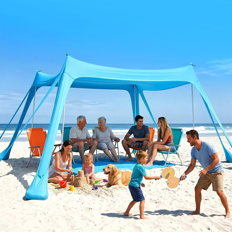 Beach Tent Sun Shelter - 10X10Ft Beach Shade Canopy UPF50+ Protection Easy Setup gallery