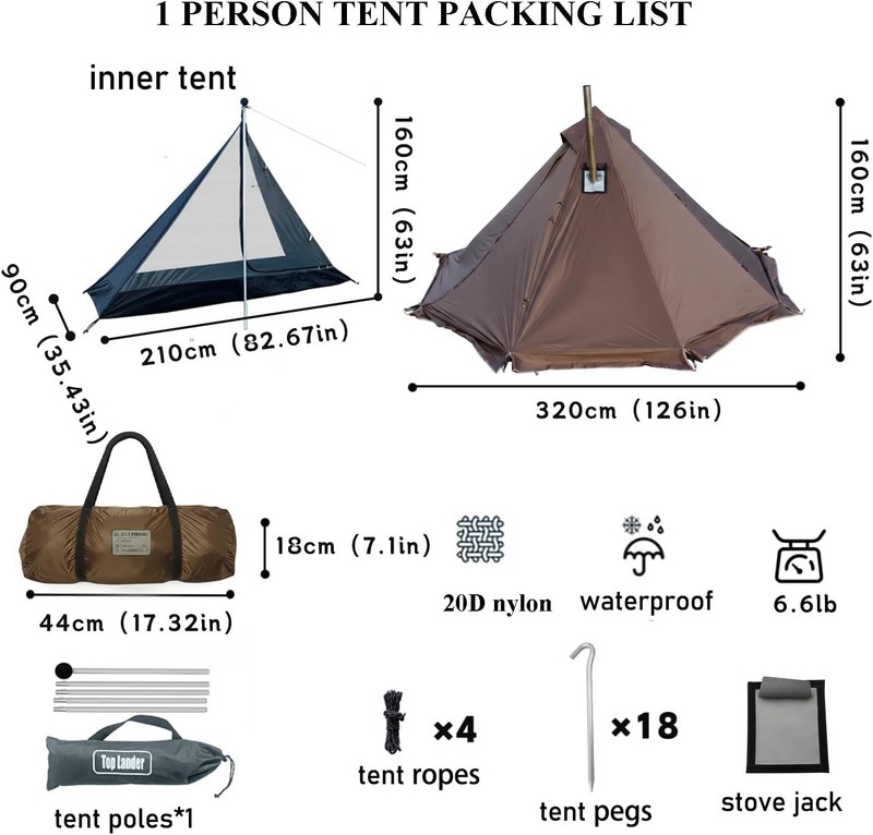 Camping Hot Tent with Wood Stove Jack Winter Teepee Tent 4 Season Backpacking.. gallery