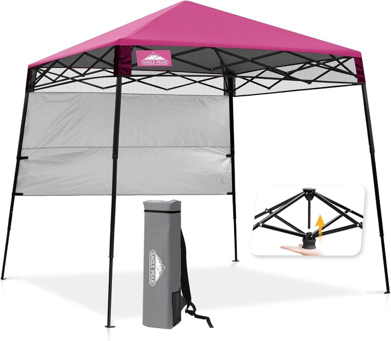 EAGLE PEAK 8x8 Pop Up Canopy Tent with Sidewall, Compact, Portable Slant Leg