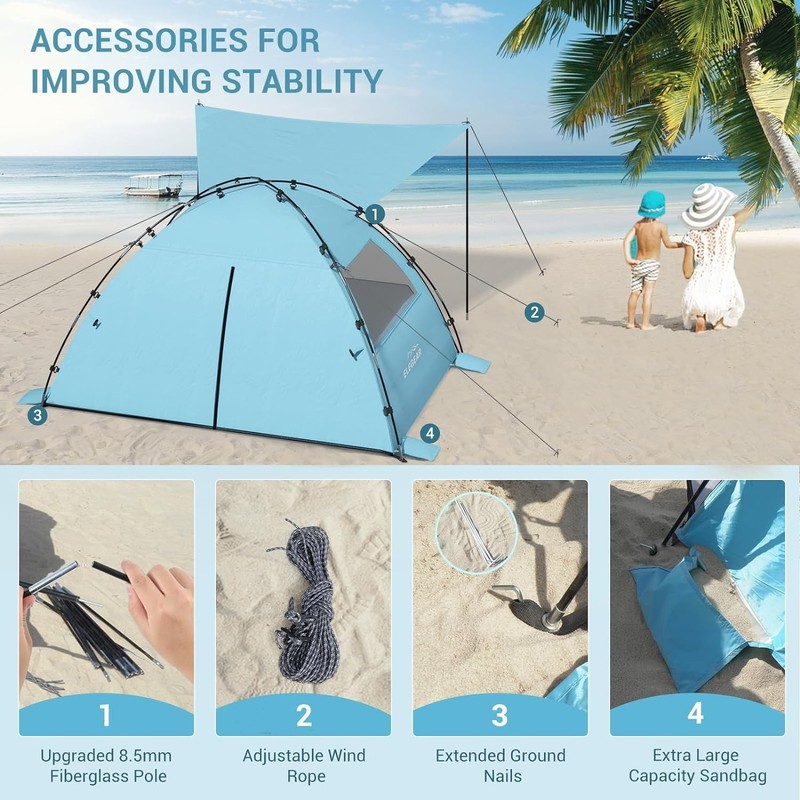CumbreX Beach Tent Sun Shelter with Canopy, 4-5 Person Pop Up Beach Tent, Eas... gallery