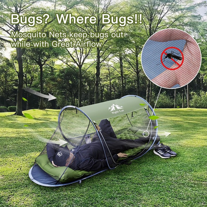 1 Man Pop Up Camping Tent Automatic Instant with Bug Screen Net Camping Cot Set gallery