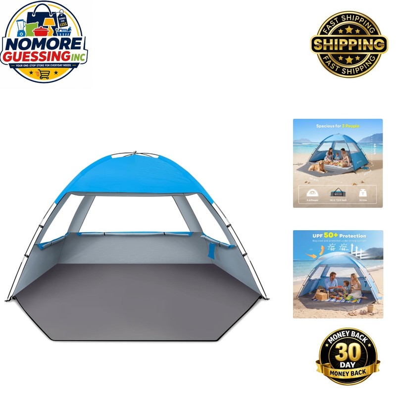 Elegant Sky Blue Beach Sun Shelter for 3-8 Persons – Easy Assembly & Lightweight
