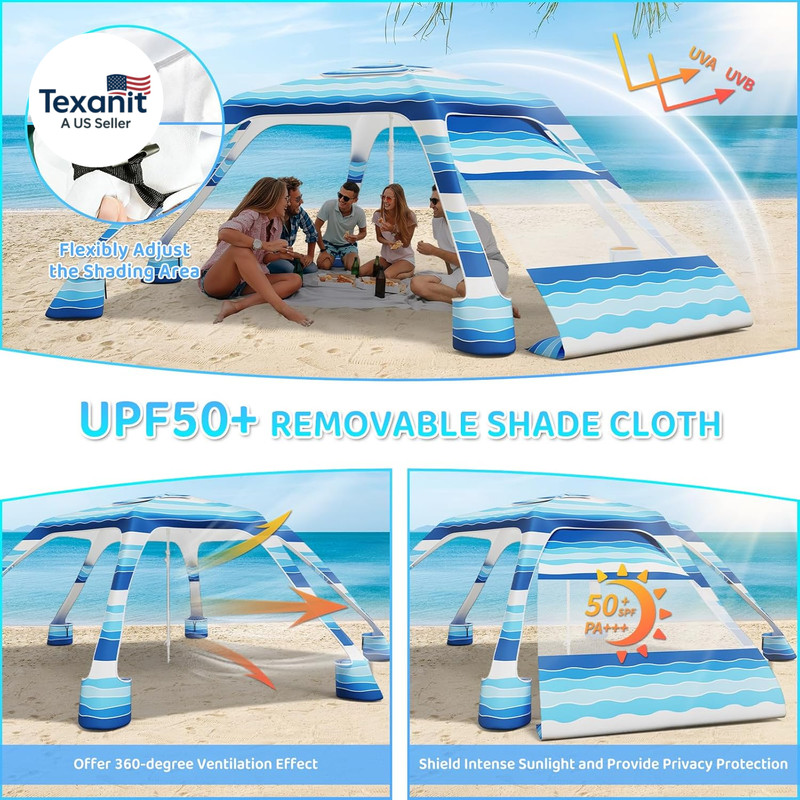 Beach Cabana with 6-Corner, 51.0 Sq.Ft UPF50+ Beach Canopy, Adjustable Height Be gallery
