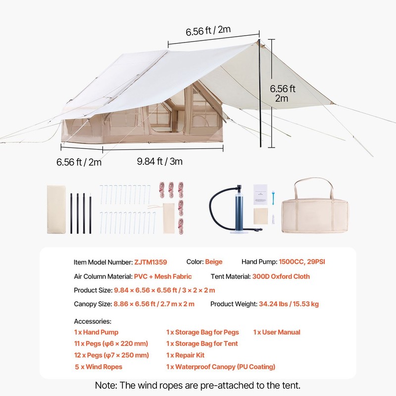 Glamping Tent 3-5 Person 65SQFT with Canopy, Stove Jack & Mesh Windows gallery