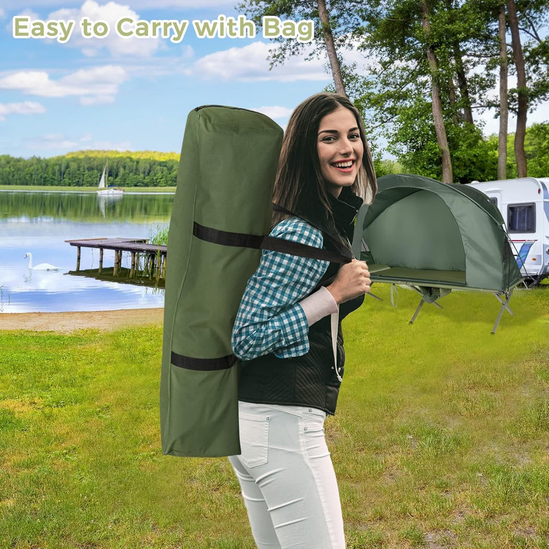 4-In-1 Camping Cot Tent Set, Foldable off Ground Elevated Tent for 1 Person, Por gallery