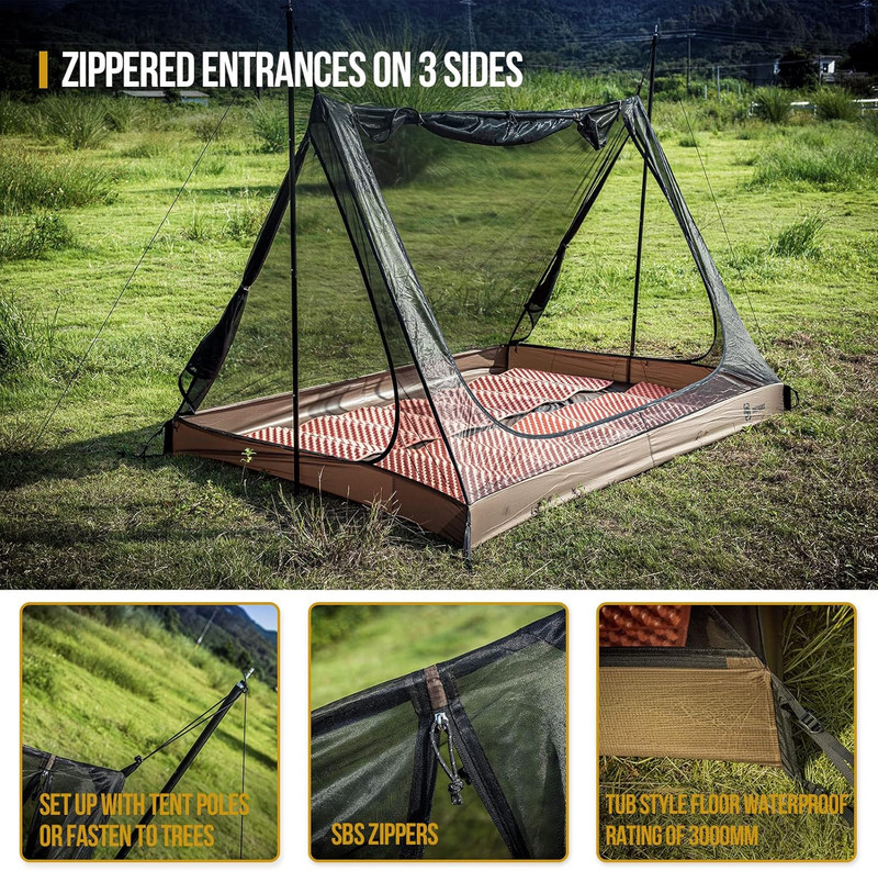 2 Person Mesh Tent, 3 Openings Screen Shelter with Waterproof Bathtub Floor for gallery