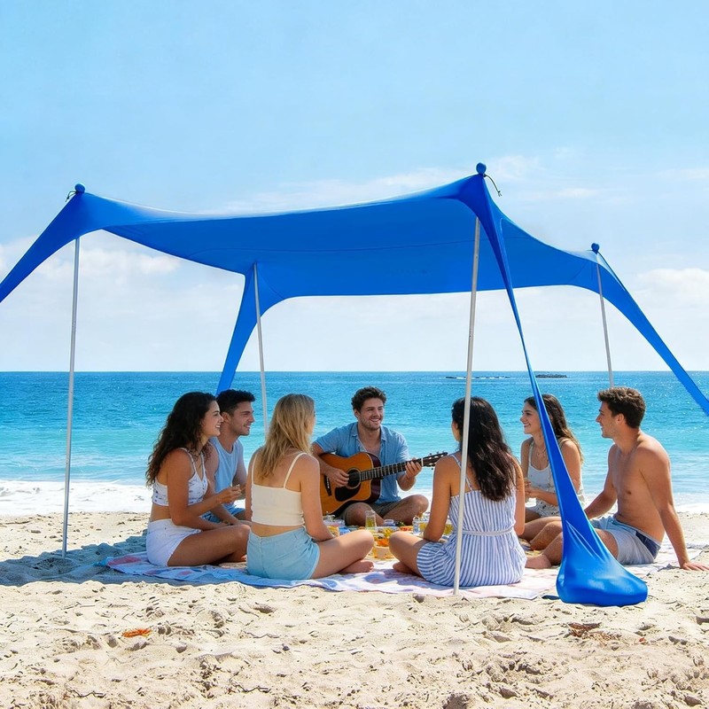 10×10.5 FT Beach Tent Sun Shelter – UPF 50+ Canopy with 4 Sand Anchors & Poles