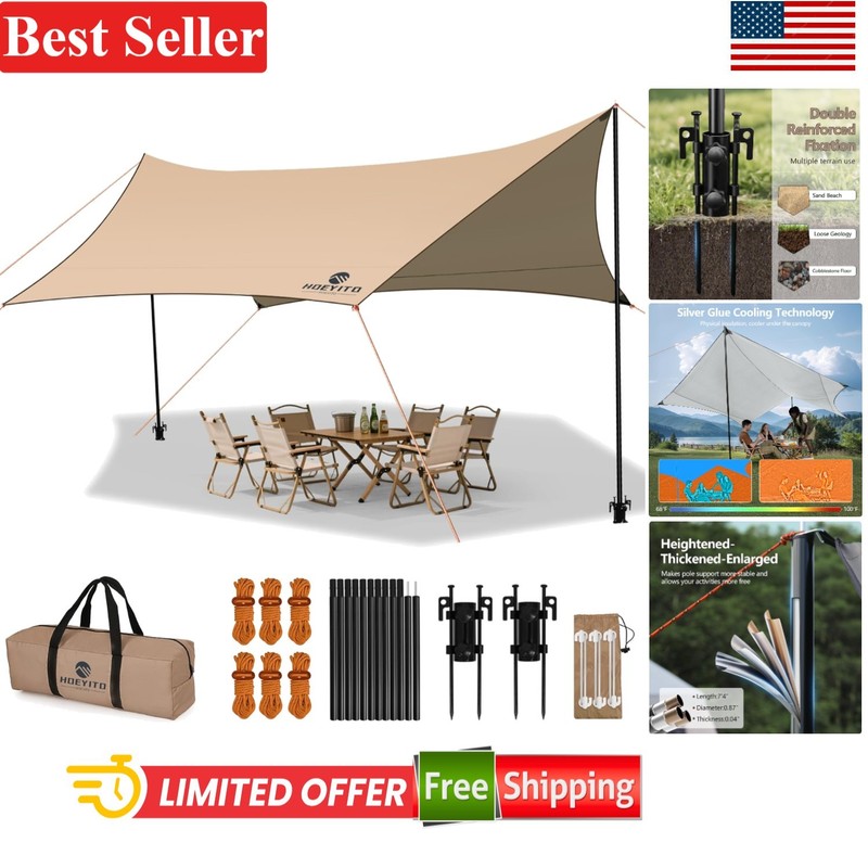 15×12.5FT Durable Camping Tarp with Poles – Waterproof and UV Protection Awning