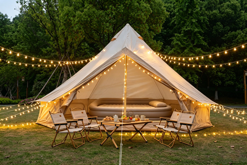 Oxford Bell Tent 9.8ft with Stove Jack 4 Season Glamping Shelter Beige